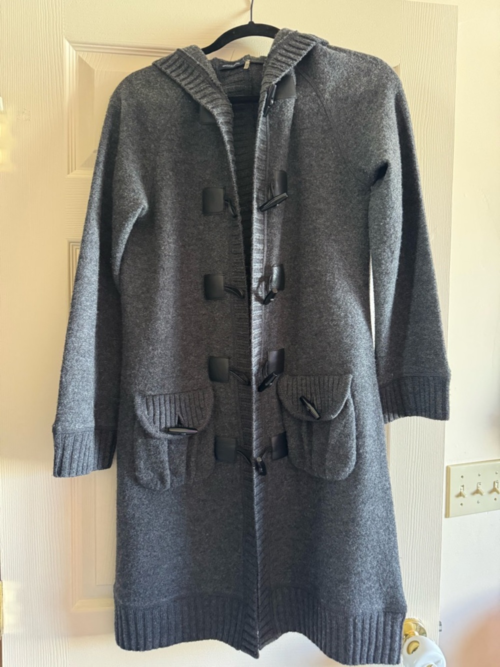 Women's Long Hooded Merino Wool Toggle Coatigan - Gray